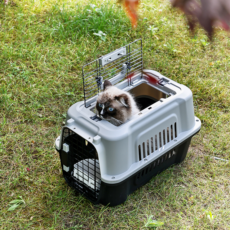 Large Pet Carrier with Top Hatch & Removable Bowls