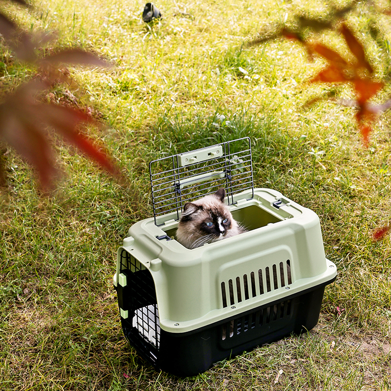 Large Pet Carrier with Top Hatch & Removable Bowls