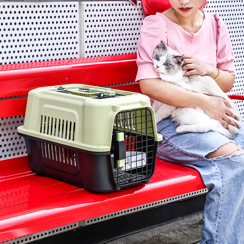 Large Pet Carrier with Top Hatch & Removable Bowls