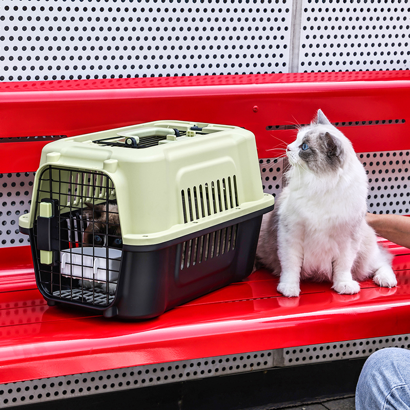 Large Pet Carrier with Top Hatch & Removable Bowls