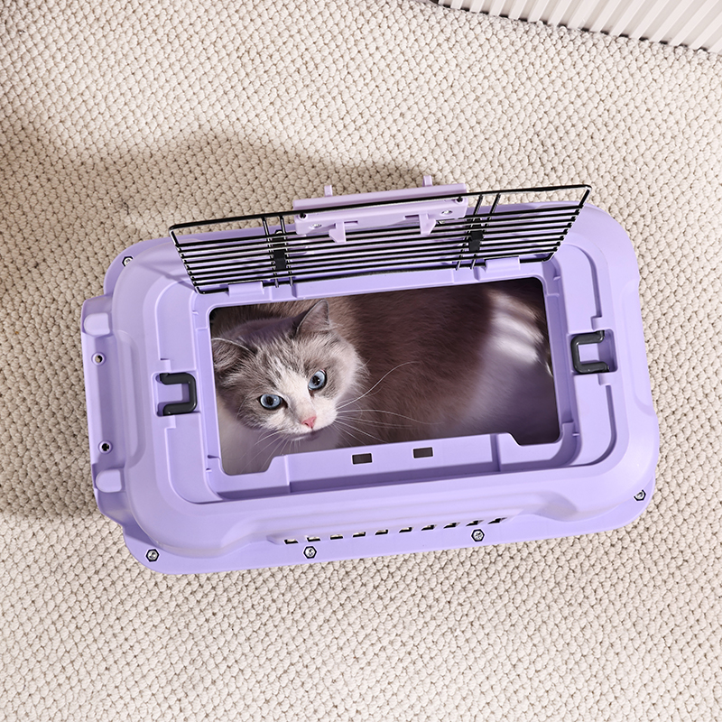 Large Pet Carrier with Top Hatch & Removable Bowls