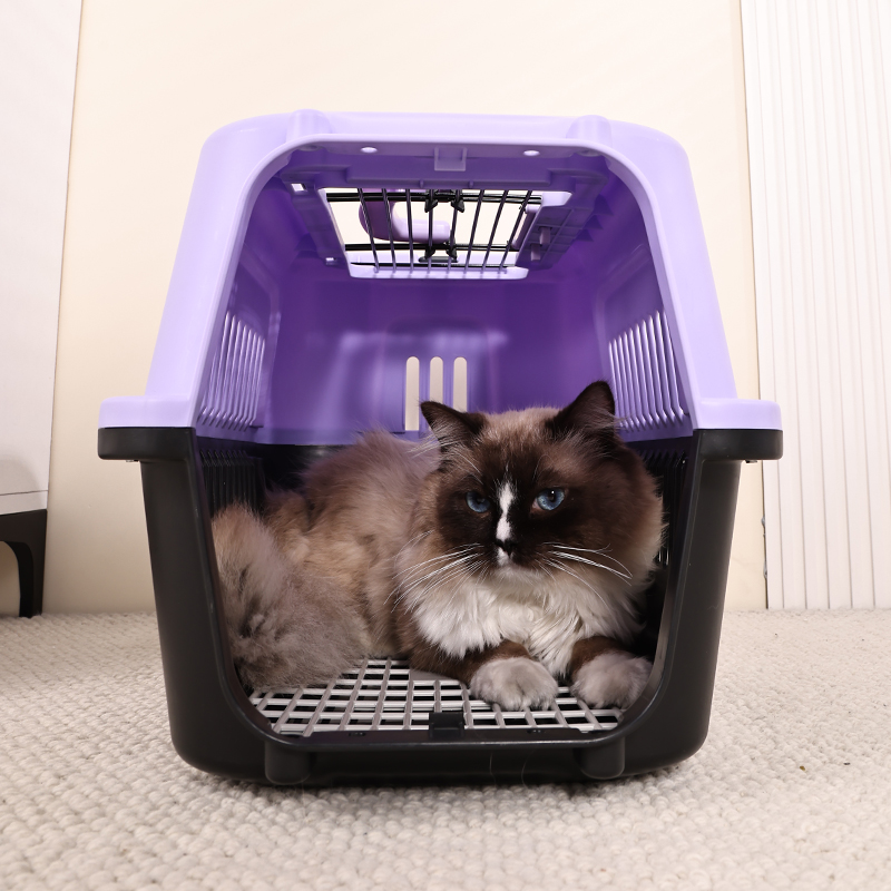 Large Pet Carrier with Top Hatch & Removable Bowls