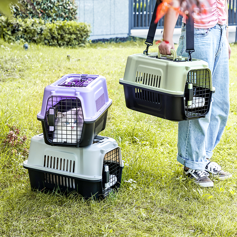 Large Pet Carrier with Top Hatch & Removable Bowls