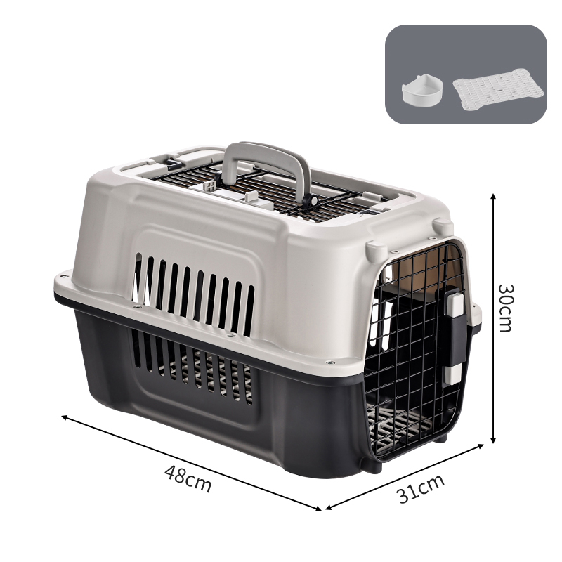 Large Pet Carrier with Top Hatch & Removable Bowls