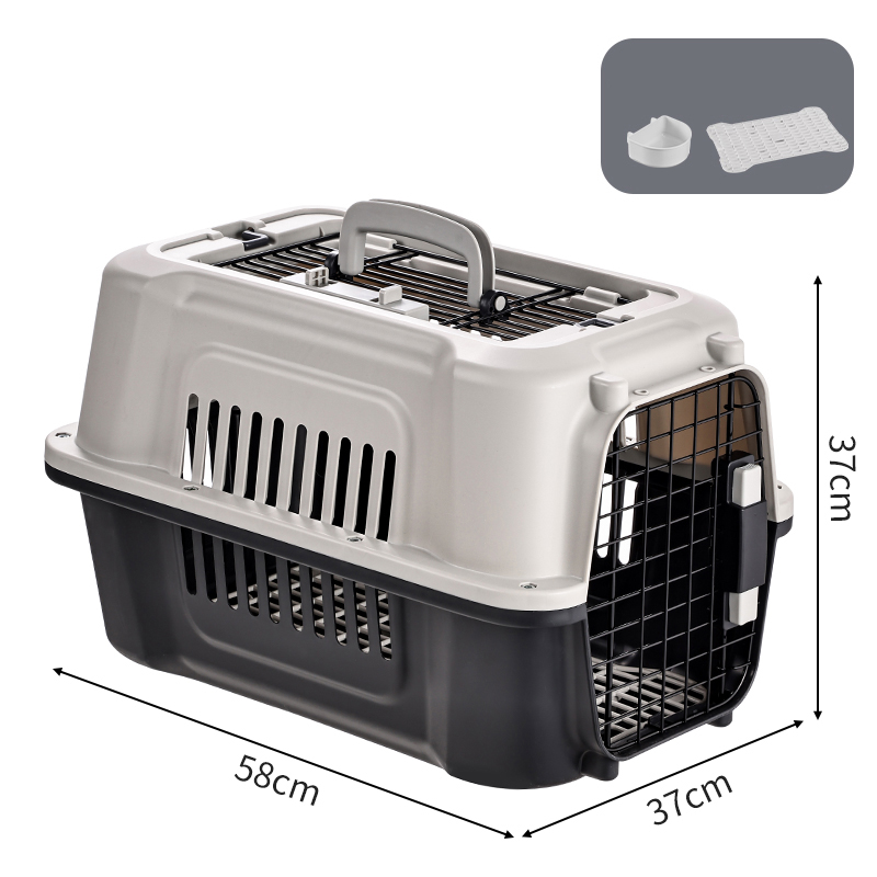 Large Pet Carrier with Top Hatch & Removable Bowls