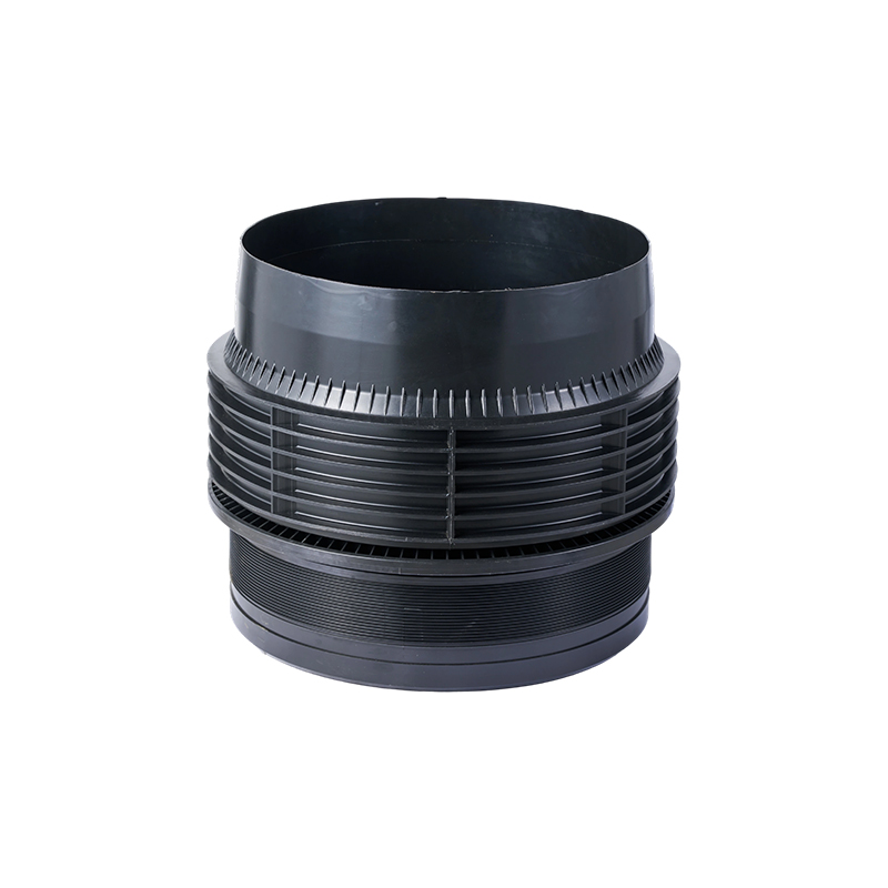 Black HDPE pipe coupler supplied by plastic pipe fittings manufacturer for municipal underground sewage and drainage pipe projects