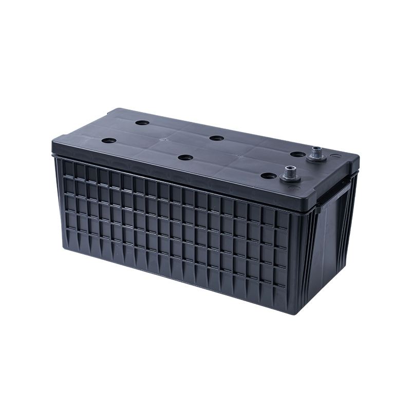 AGM-180 parking battery plastic housing with black lead acid battery enclosure, molded top terminals, and reinforced grid side design for automotive and parking power applications